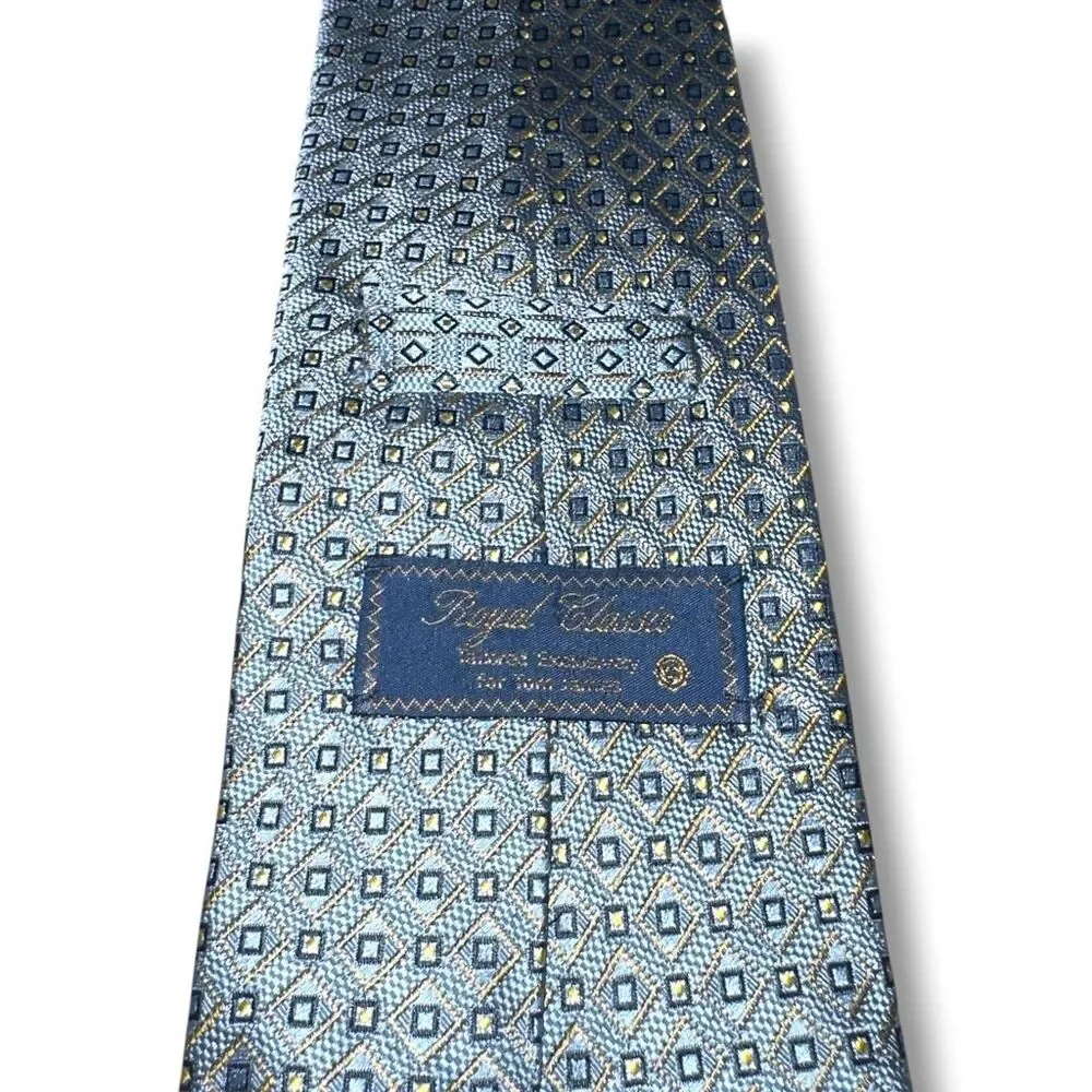 Tom James Royal Classic Blue Geometric Textured 100% Silk Neck Tie